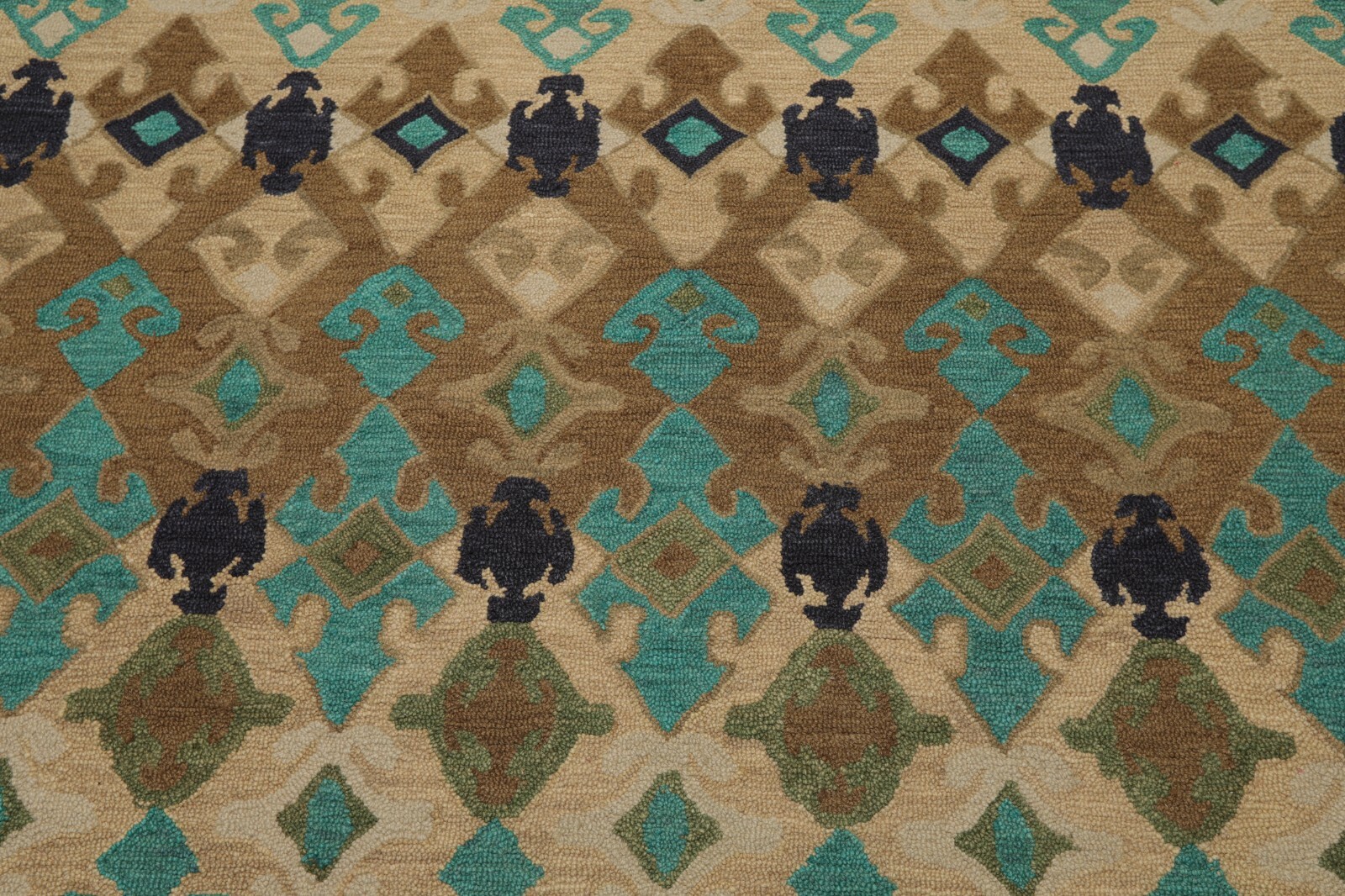 Multi Sizes Handmade 100% Wool Modern Loop & Cut Pile Area Rug Beige Turquoise