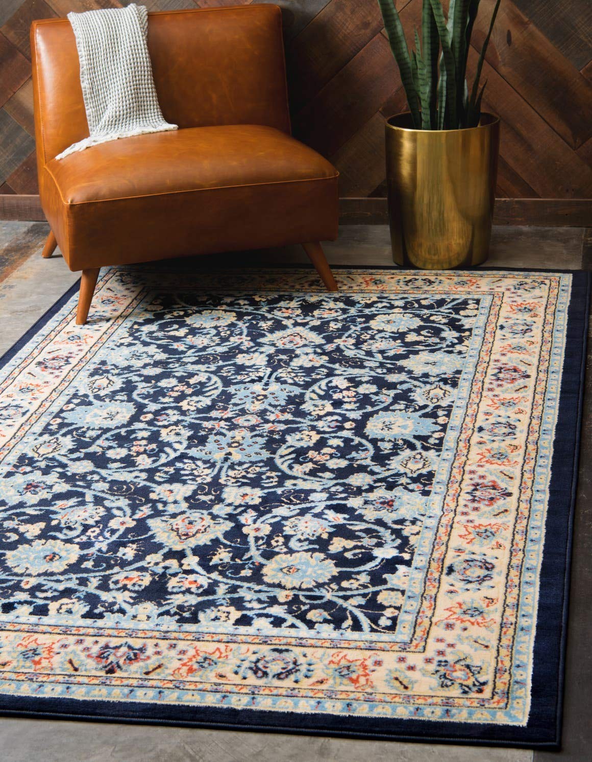 Sialk Hill Collection Area Rug Washington (2 2 x 3 1 Rectangle Navy Blue/ Cream)