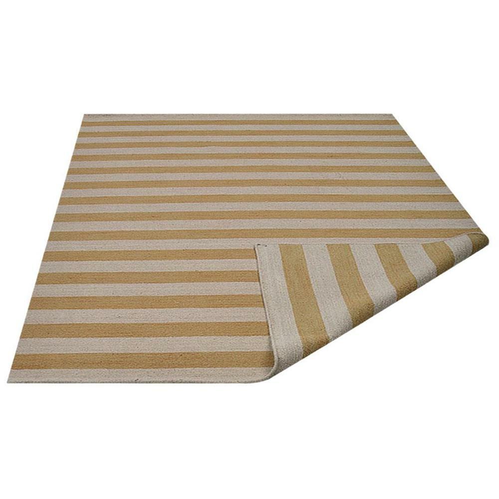 Hand Woven Flat Weave Kilim Wool Area Rug Contemporary Cream Gold BBH BBD00107