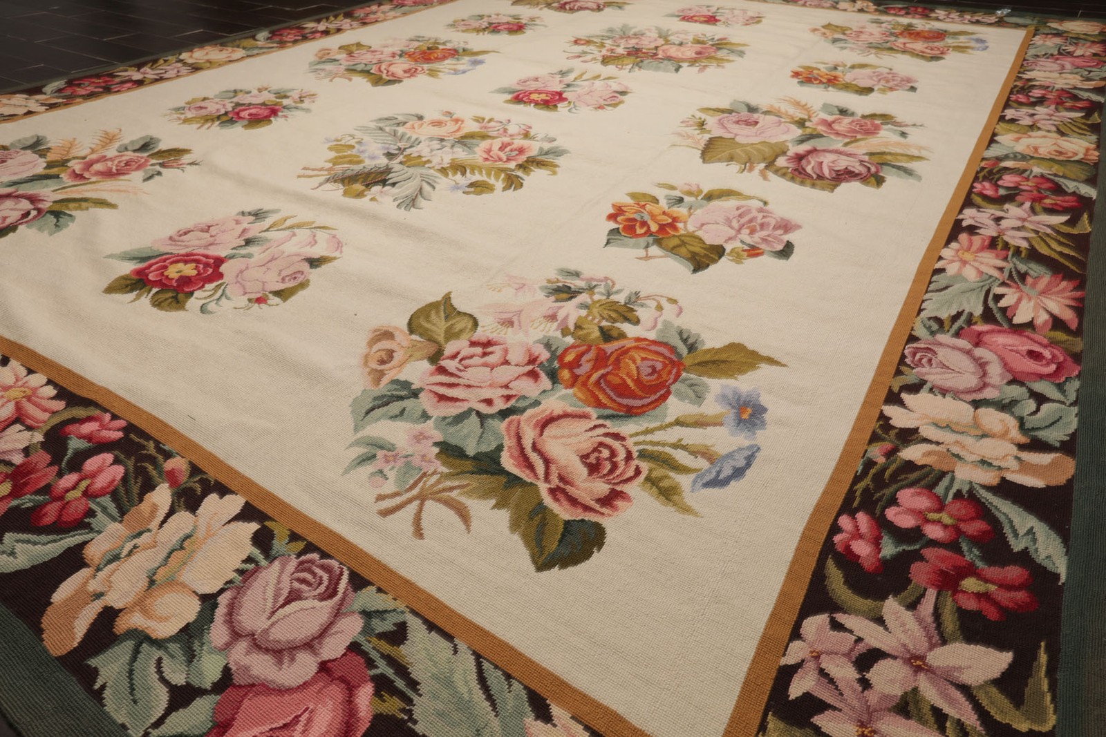 Asmara 9×12’6” Hand Woven Wool Ivory French Aubusson Needlepoint European Rug