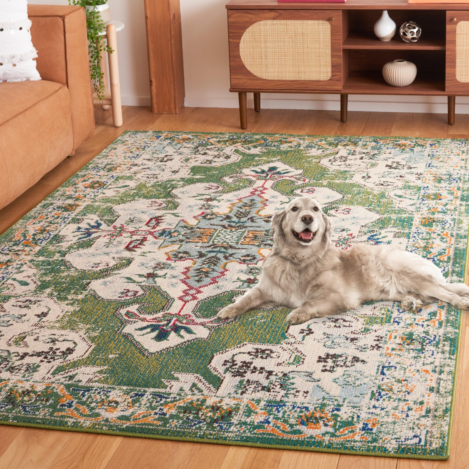 Safavieh Madison Collection Area Rug – 4 X 6 Green Aqua Boho Medallion