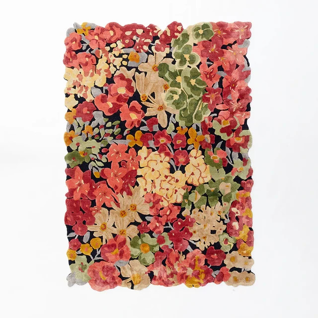 Anthropologie Cassia Floral Rug Hand Tufted Wool Blend Shaped Scalloped Multi5x7
