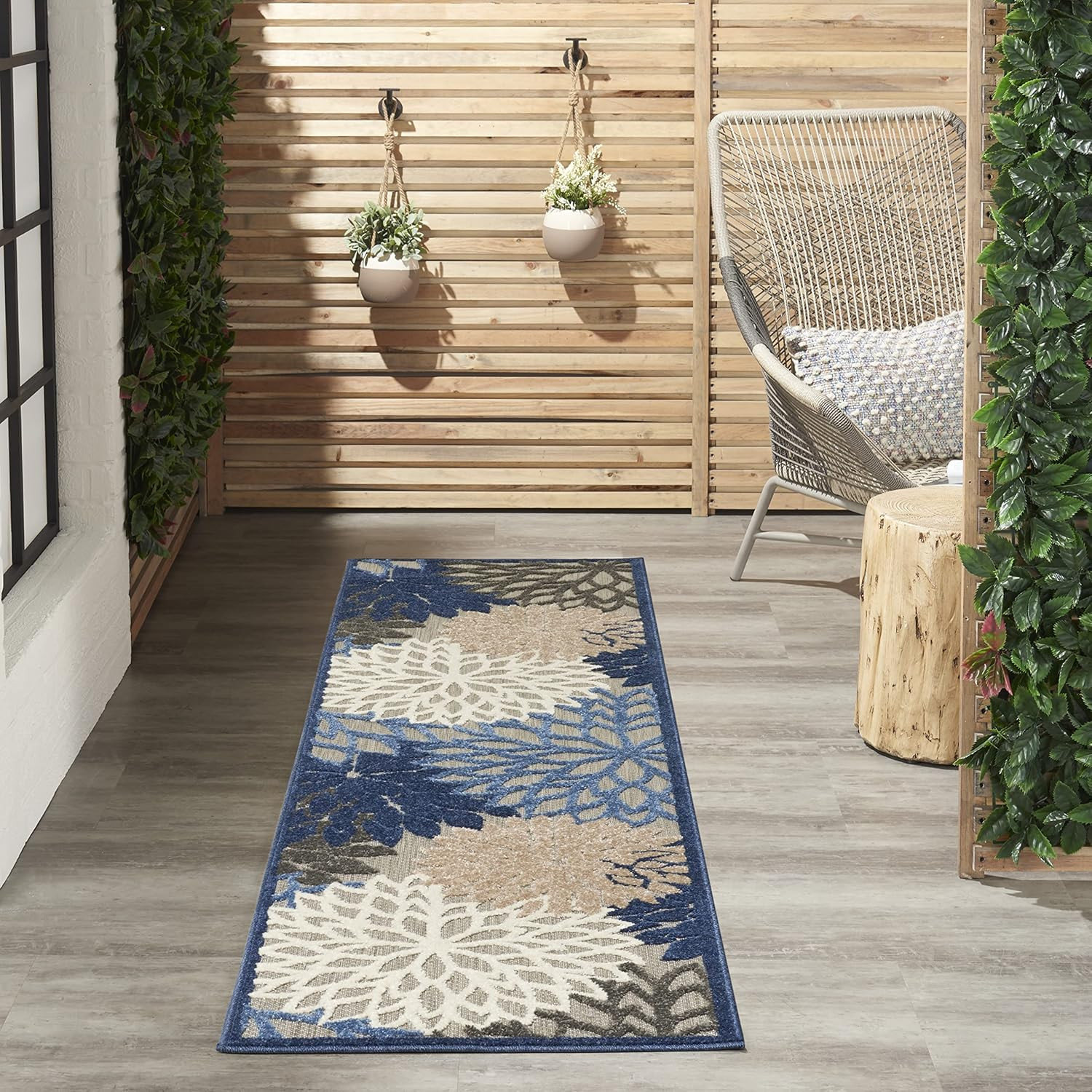 Home Aloha Indoor/Outdoor Blue/Multicolor 2’3″ X 8′ Area Rug, Tropical, Botanica