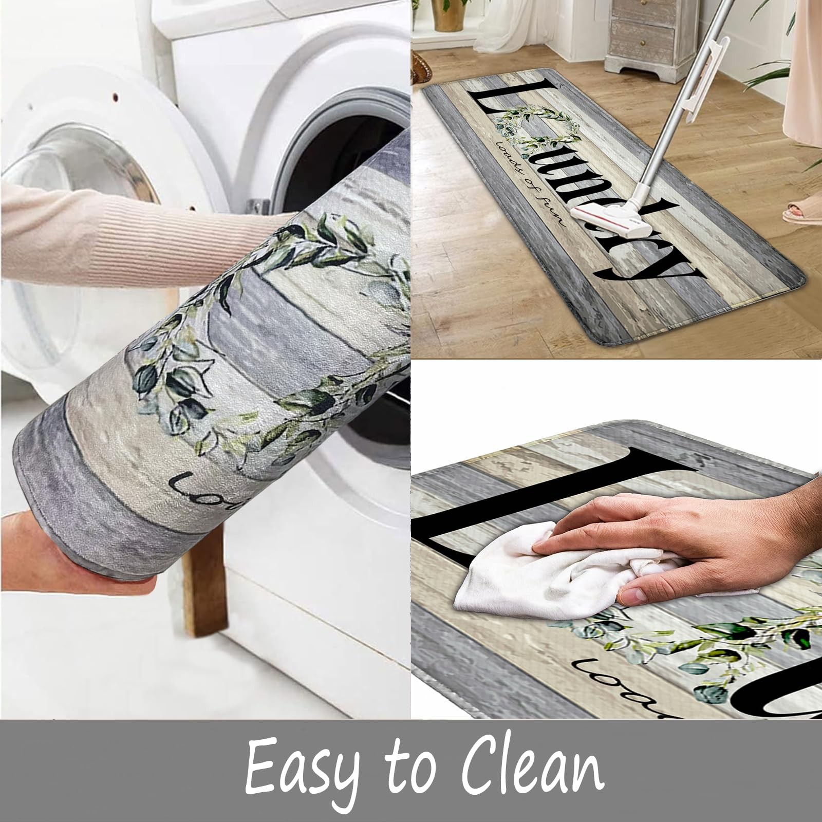 Farmhouse Laundry Room Rug Runner 24″X72″ Non Slip Floor Carpet Runner Washab…