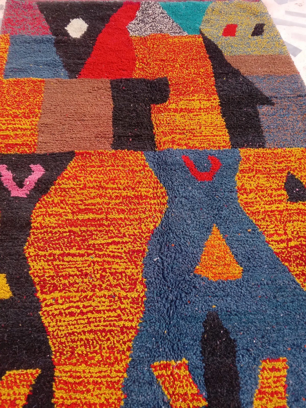 Moroccan Rug Boujaad Handmade Berber 6’4×9’7 Traditional Orange Black Wool Rug