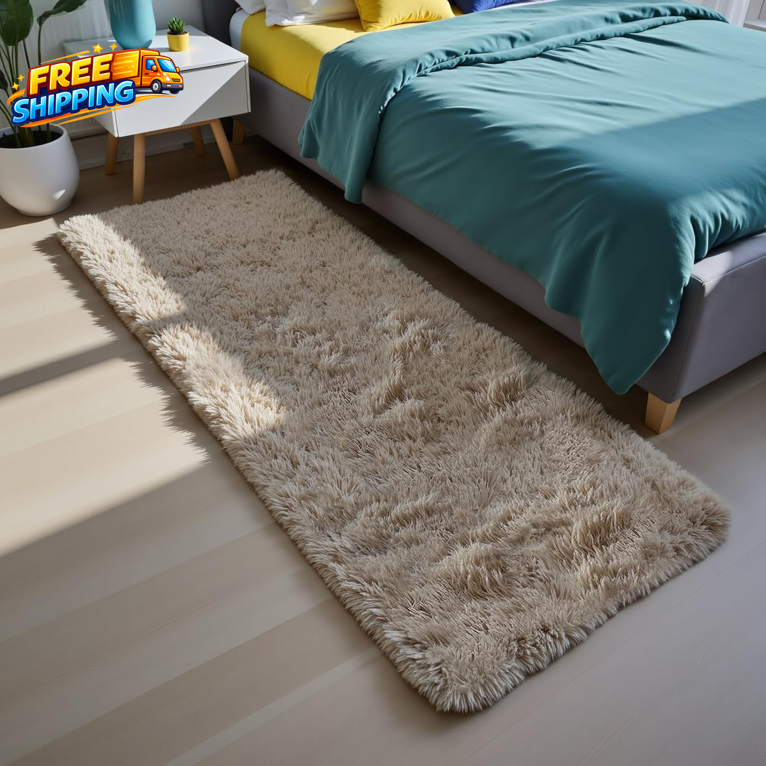 Fluffy Rug Shaggy Area Rug Beige 2X4 Area Rugs for Bedroom Small Bedside Rug