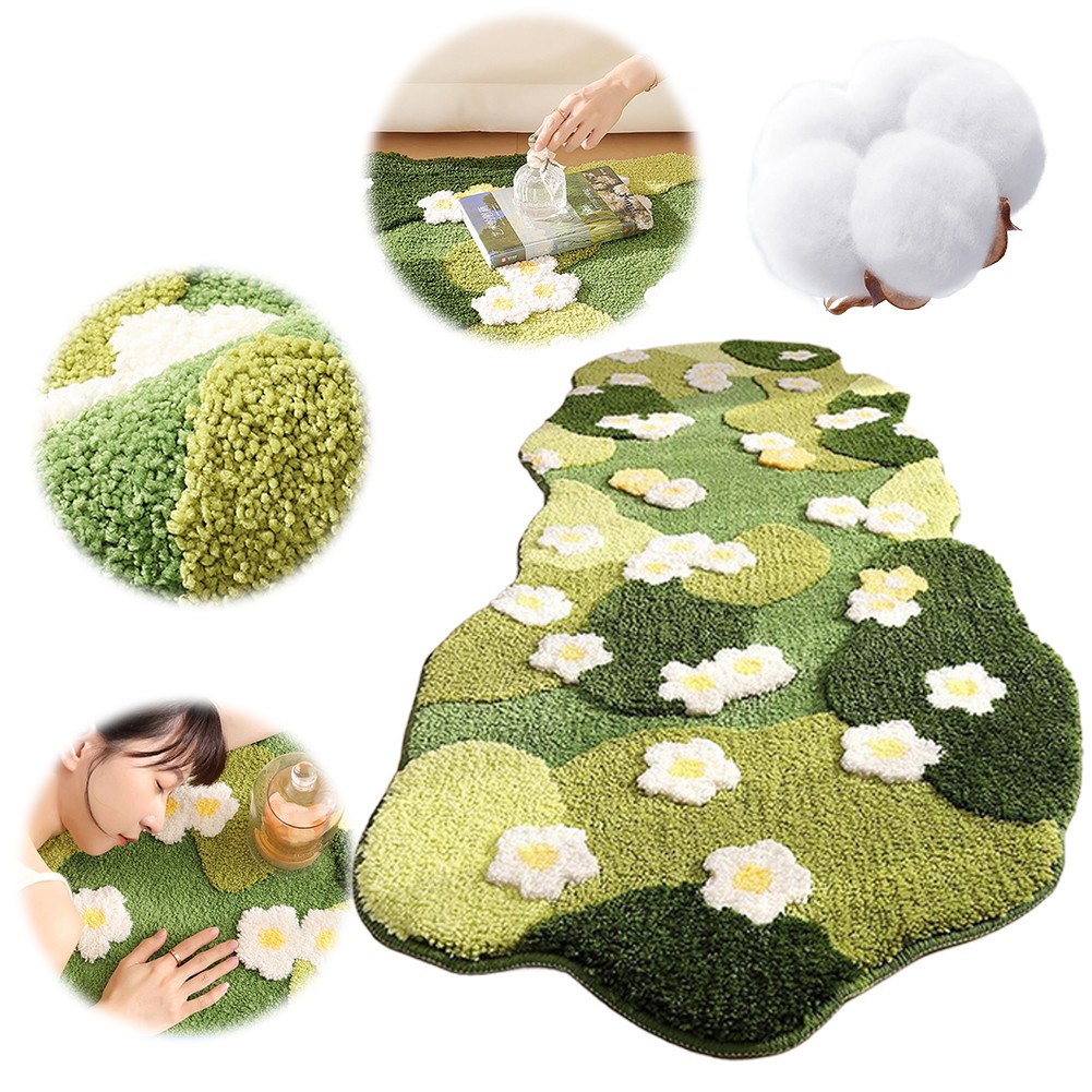 Moss Rug Fluffy Plush Bedroom Bedside Area Rug Green Forest Irregular Floor Mat