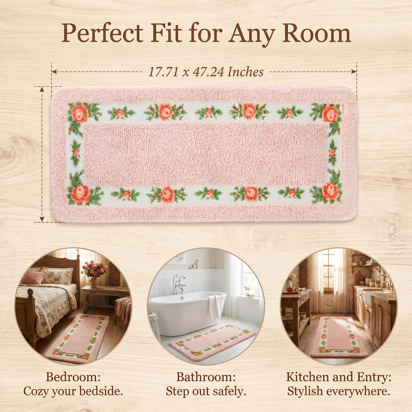Decorative Rose Flower Area Rugs for Bedroom Living Room,Pink Bath Mat Bathro…