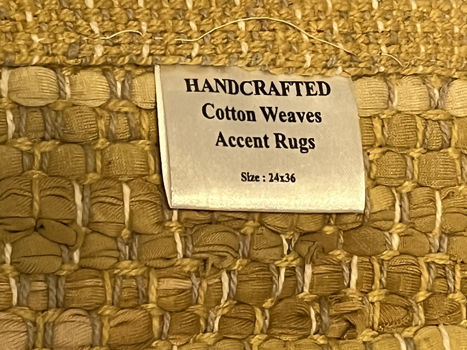 Handcrafted Woven Rag Rug 24”x36” Yellow Tan 100% Cotton India NWT