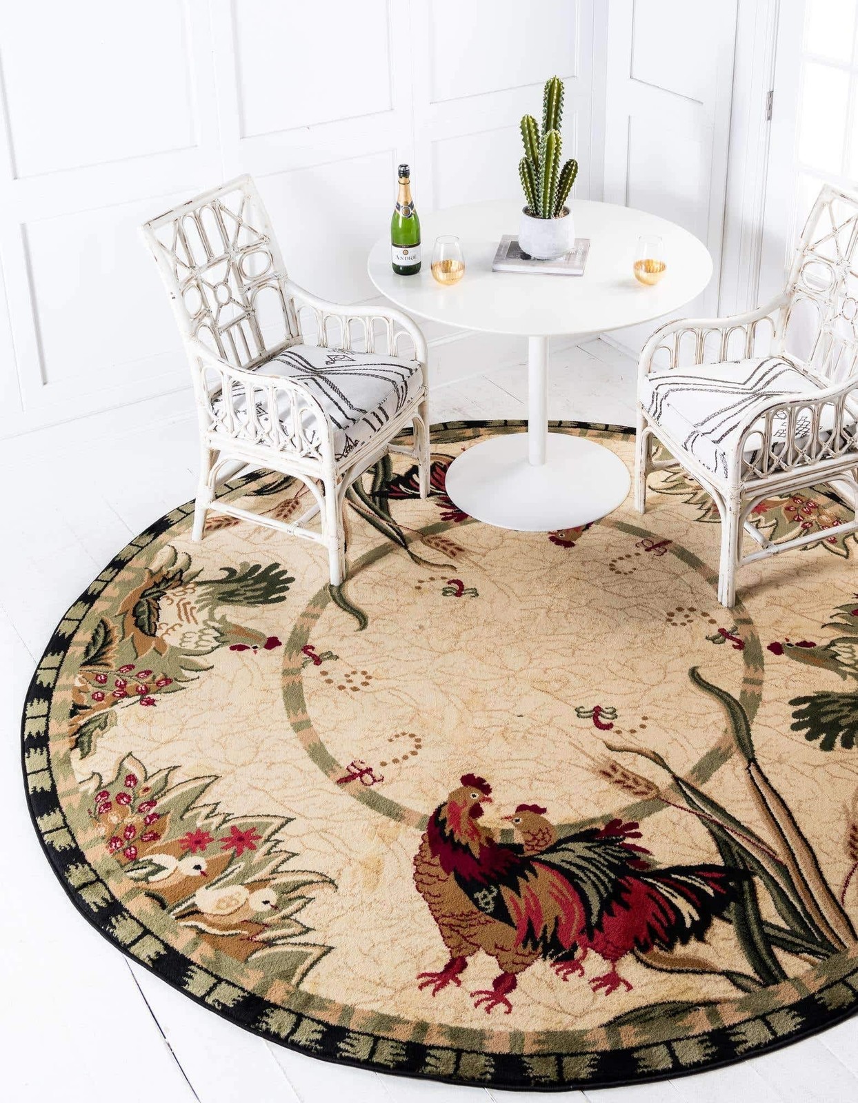 Unique Loom Barnyard Collection Area Rug – 3 3 Round Cream/ Black 3153906