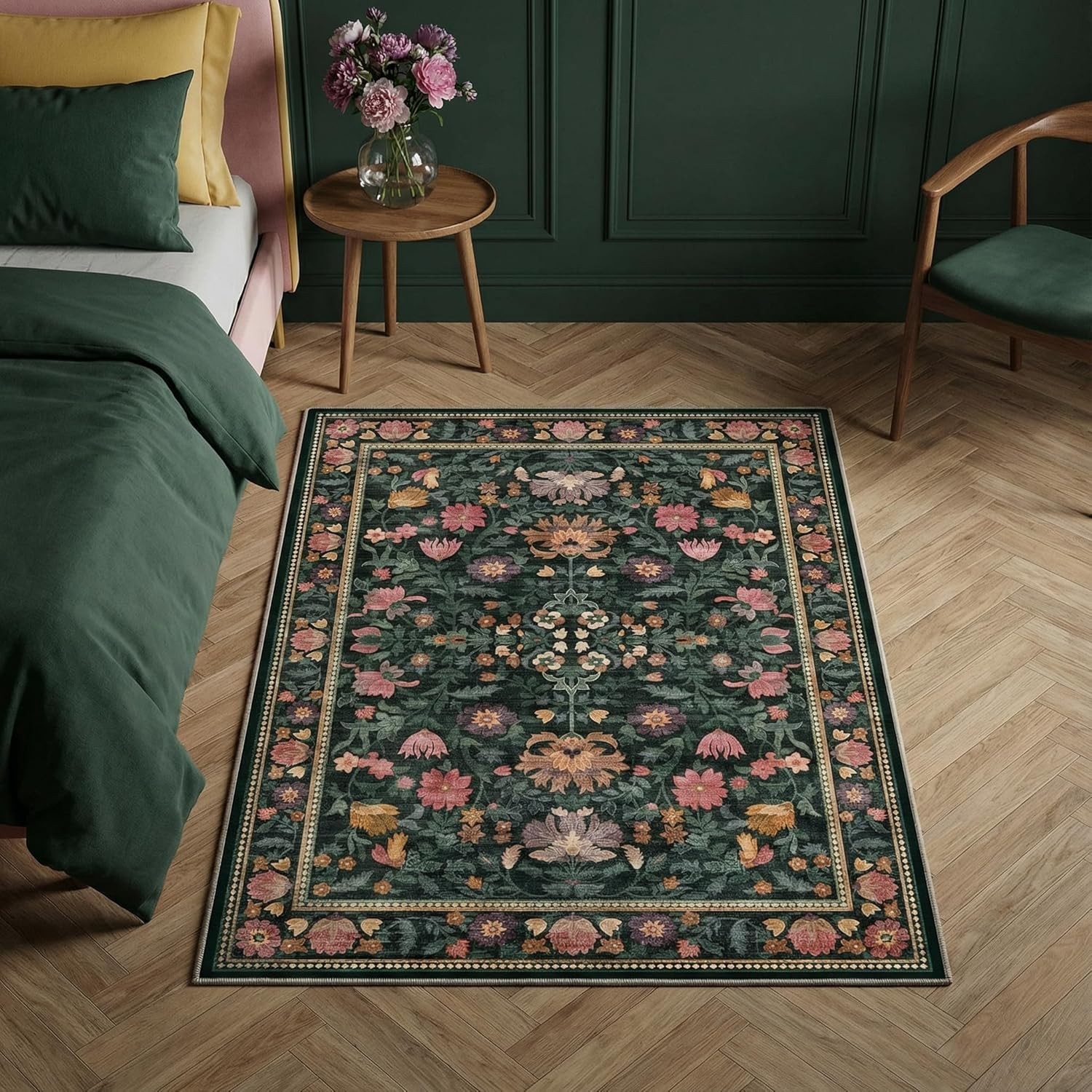 2’x3′ Dark Green Washable Entry Rug, Non-Slip Silicone Backing Front Door Mat…