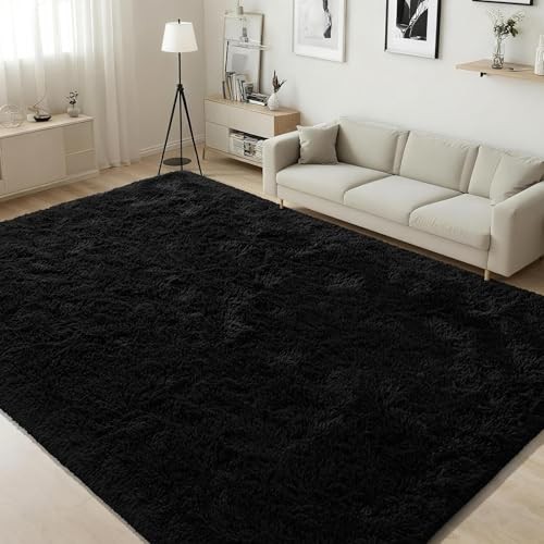 Black Rug Super Soft Shaggy 4×6 Feet Rugs for Bedroom, Fluffy Area Rug for
