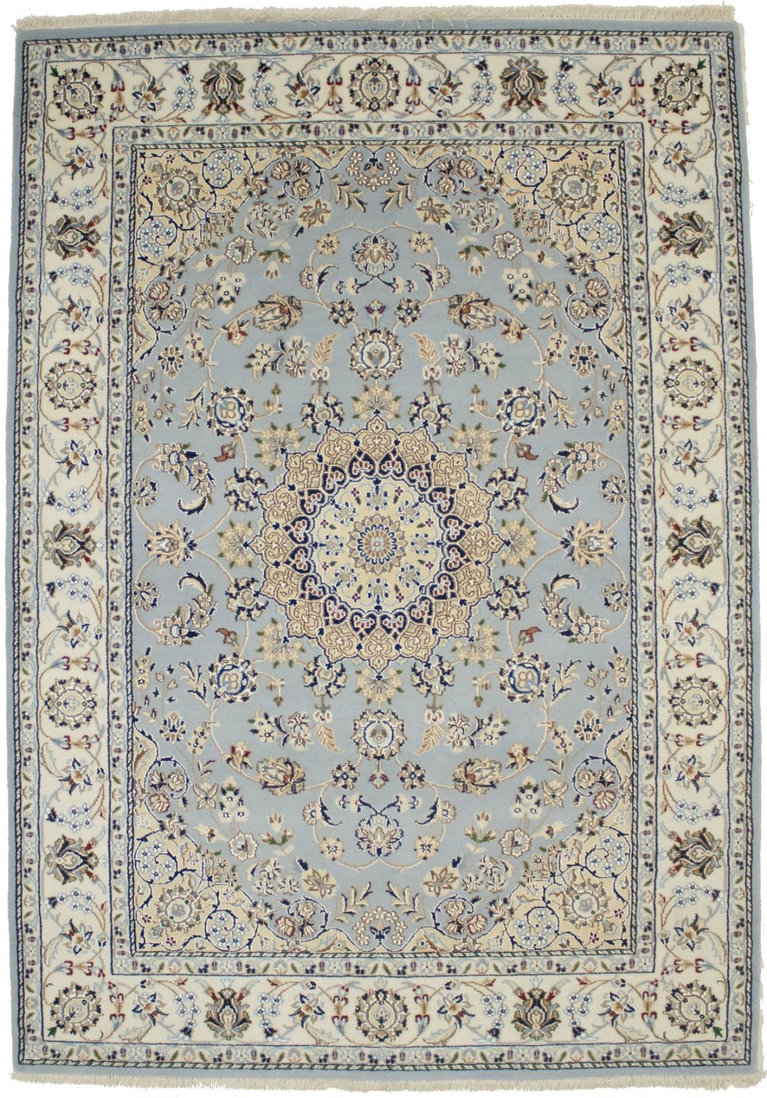 5X7 Handmade Indo-Nain Classic Floral Style Rug Extra Fine Oriental Carpet