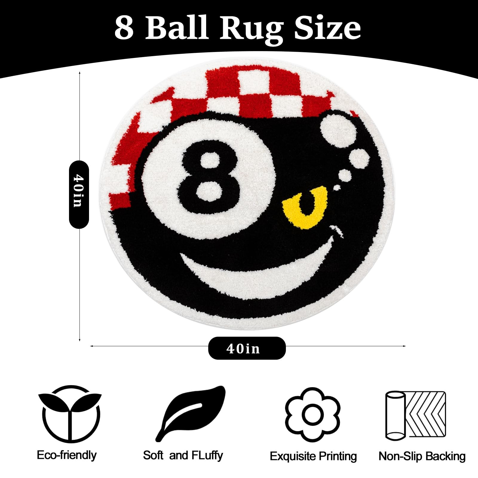 8 Rug, 40 Inch Black Round Carpet Non Slip Cool Tufted Rug Eight Mat for Bedr…
