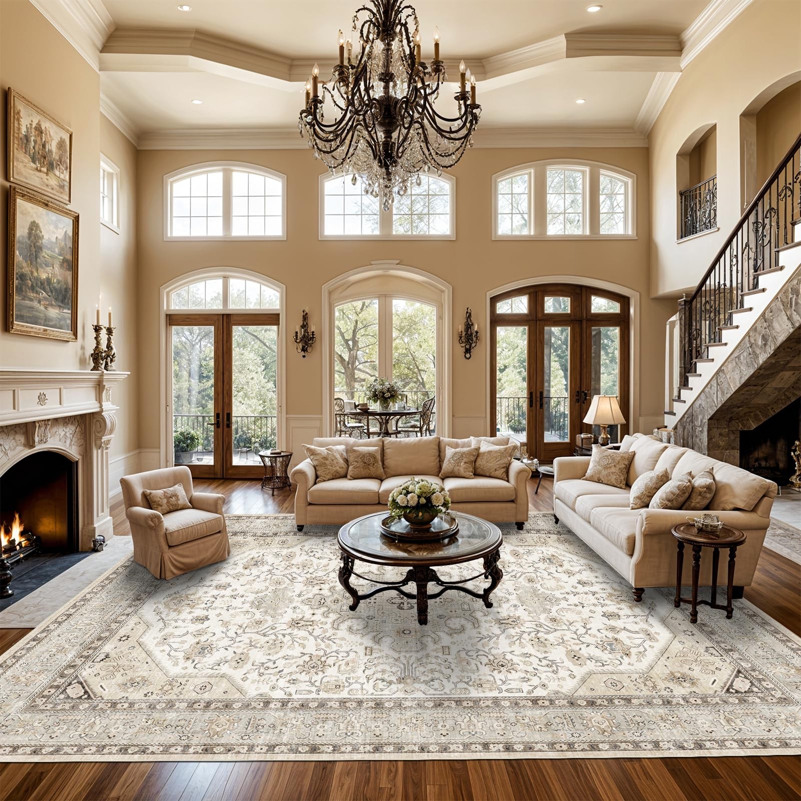 HILORUUG Living Room Area Rugs 10×14: Extra 10′ x 14′ (Rectangular), Ivory
