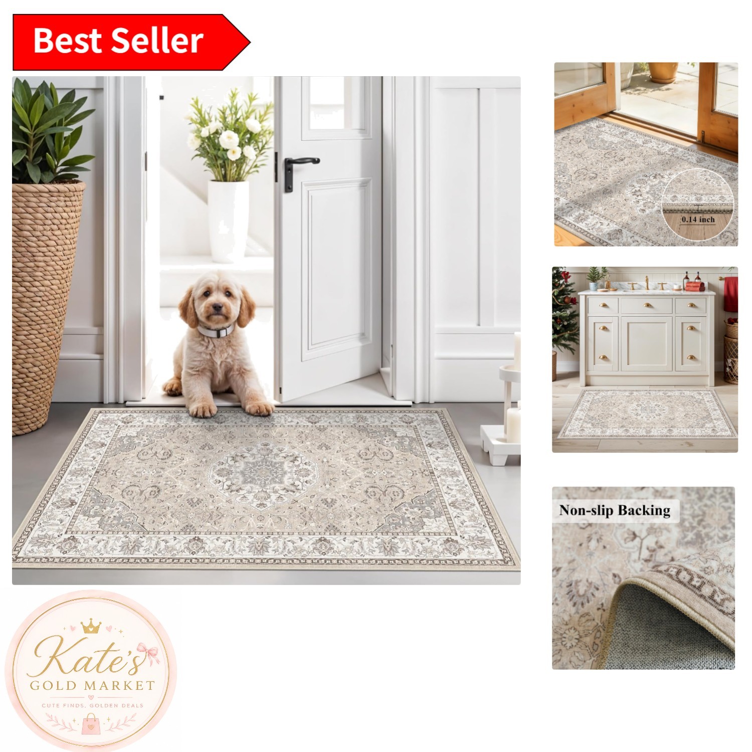 Vintage 2×3 Soft Floor Mat – Washable Indoor Rug for Living Room & Bath