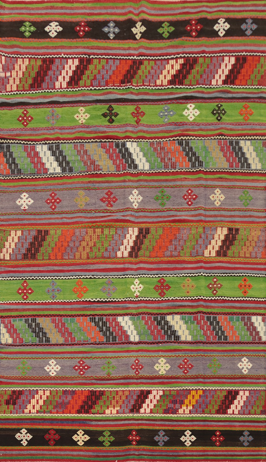Ethnic-Inspired Kilim Area Rug 6×10 Handwoven Carpet with Rich Colorful Stripes