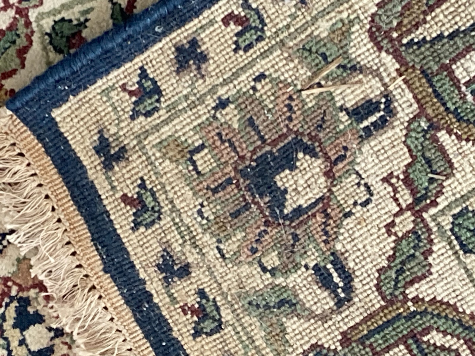 Hand Knotted Area Rug 4x6ft Blue Ivory Vintage Darshan Collection Dorset India