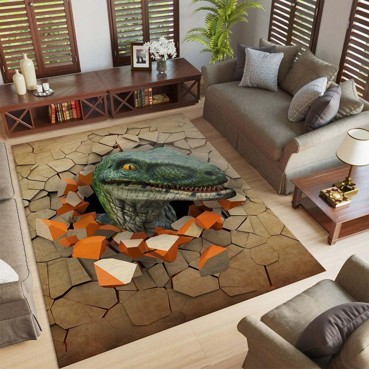 Dinosaur 3D Optical Illusion Area Rug Carpet Kids Room Living Room Bedroom Decor