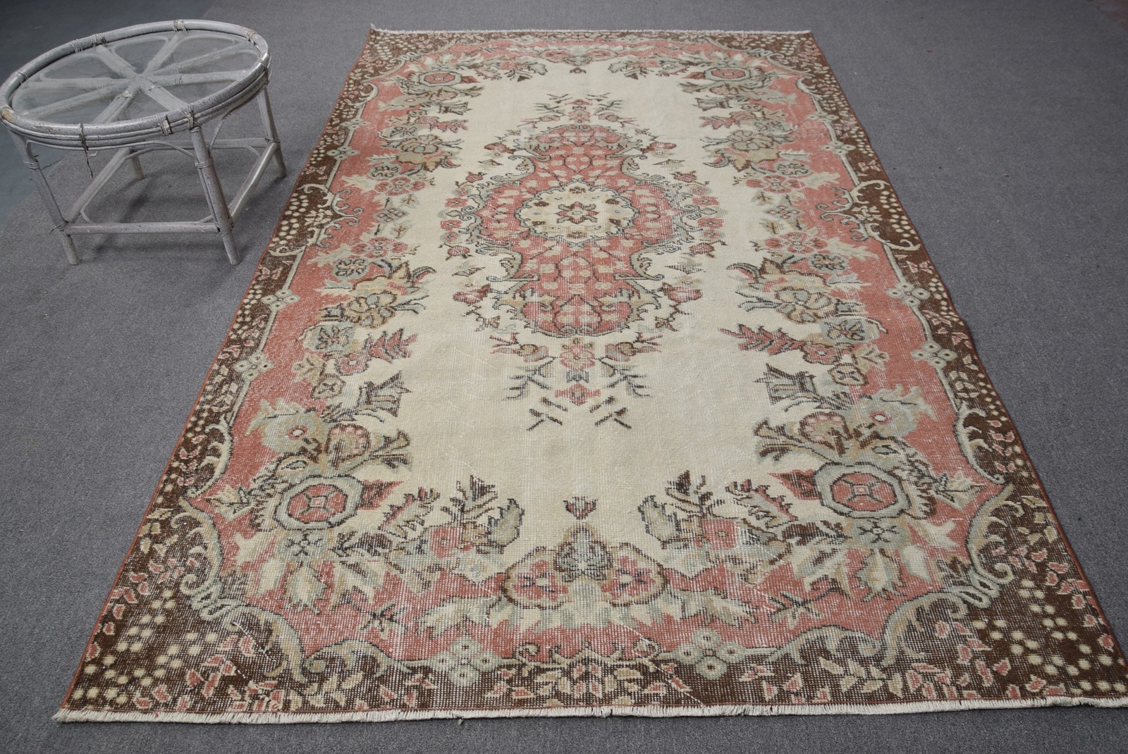 Vintage Large Rug 5,8×9,4 ft, Brown Red Oriental Rug Wool