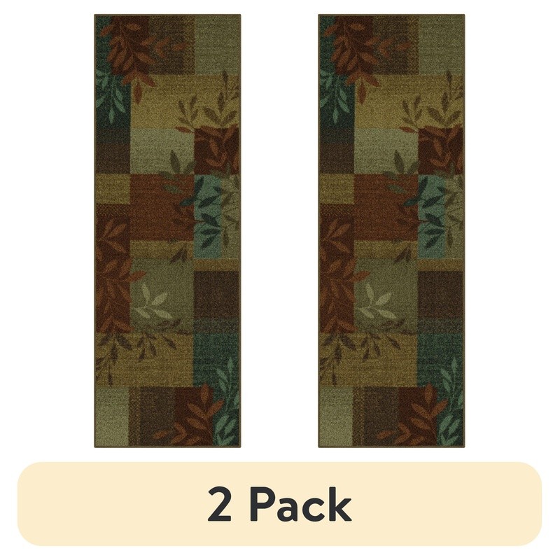 Leaf Block Area Rug Non-Slip Stain Resistant Indoor Accent Mat Machine Washable