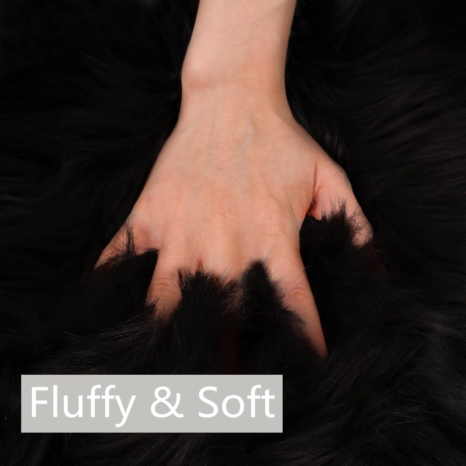 Black Faux Sheepskin Runner Rugs 2X6 Ft, Fluffy Shag Fur Dresser Runner Couch So