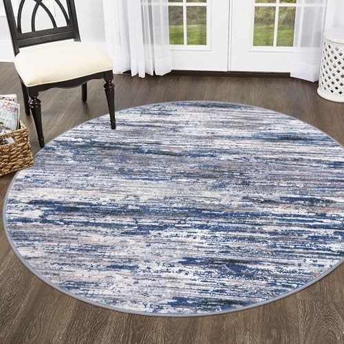 Navy Blue Gray Neutral Multi 5′ Round 5′ (Round) Navy Blue/Gray/Neutral/Multi
