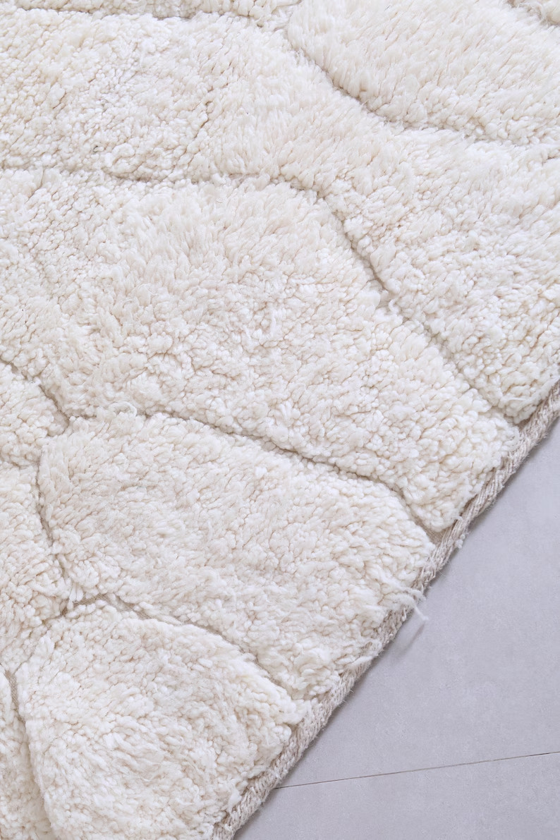 Handmade Moroccan Wool Rug White Berber Beni Ourain Shag Area Rug Boho Carpet