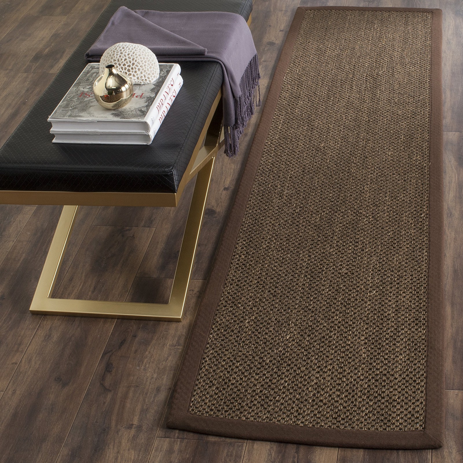 Natural Fiber Collection Runner Rug – 2′ x 8′, Brown, Sisal, Woven Design wit…