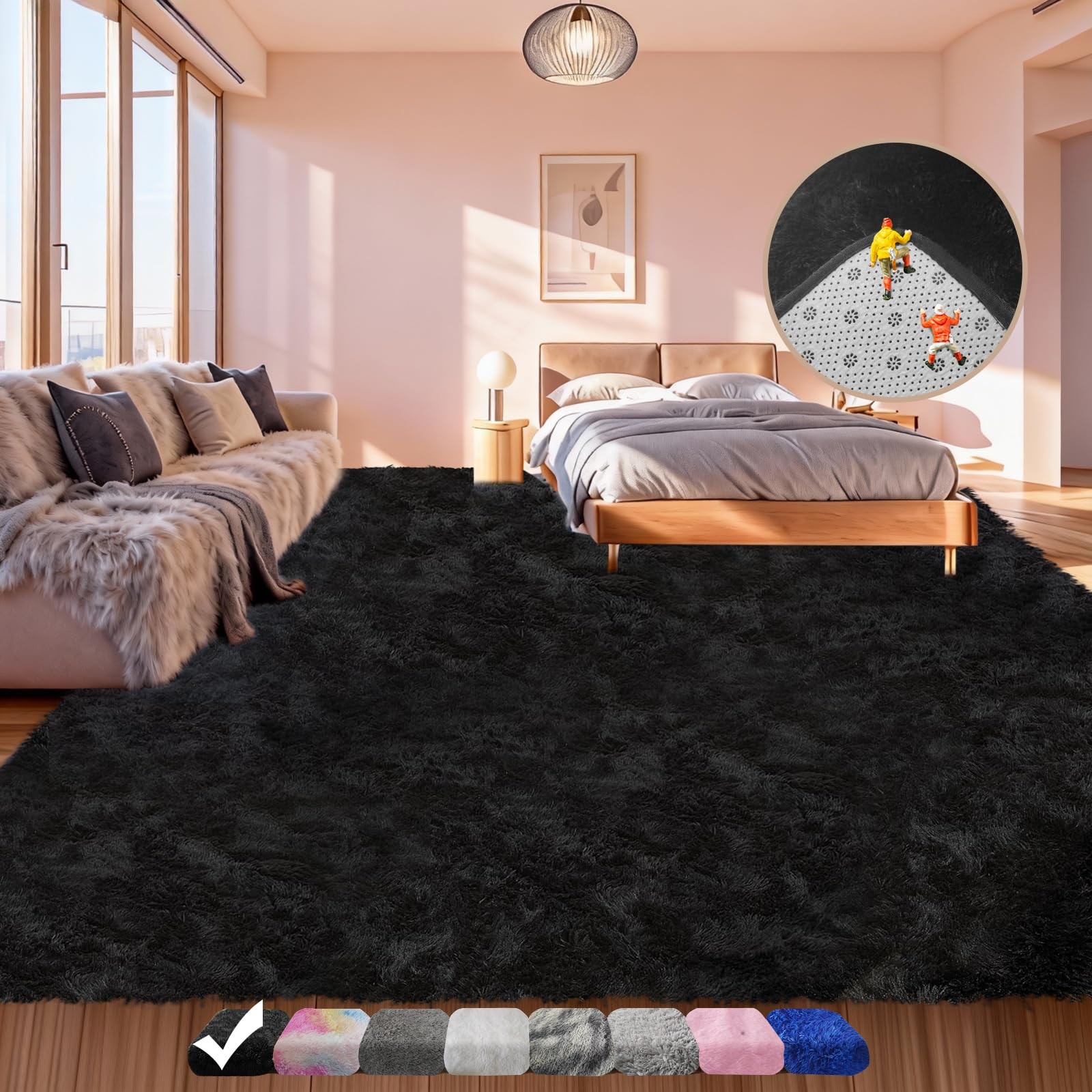 Best Large Shag Area Rugs 5×7 for Living Room, Ultra Soft Fluffy Black Bedroom
