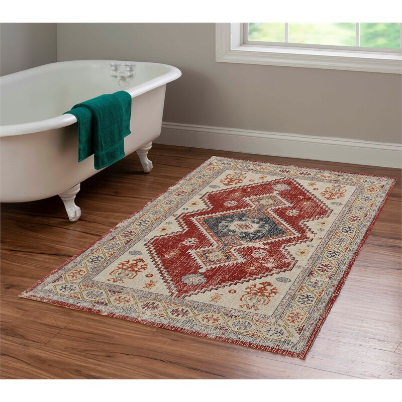 Linon Great Zero Koble Machine Made Polyester 3’x5′ Rug in Ivory