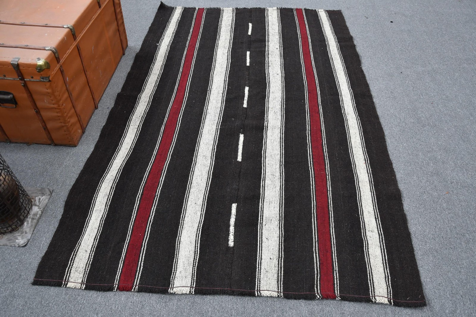 4,8×7,5 ft Rug, Turkish Kilim Rug, Vintage Black Wool Camouflage Rug