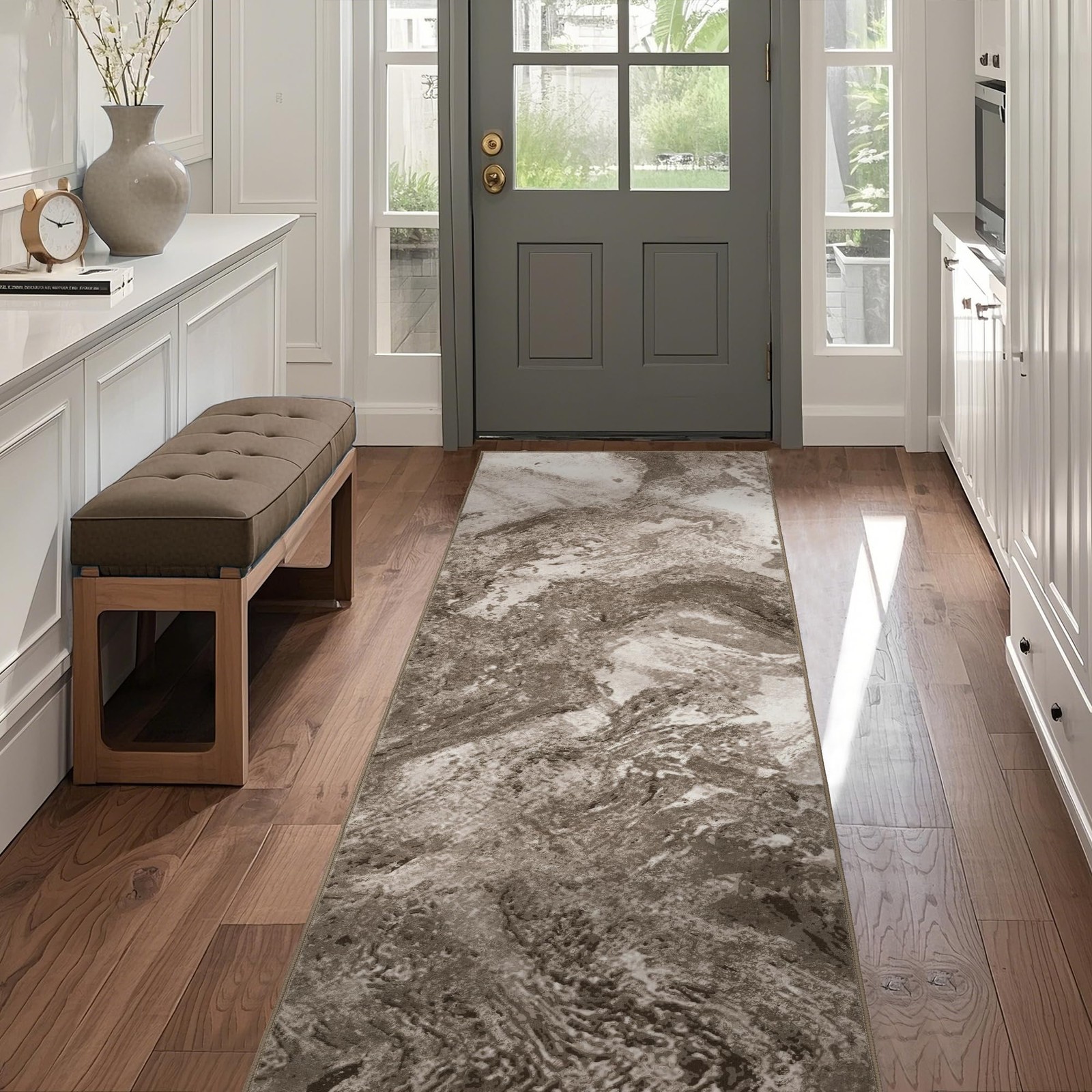 Abstract 2×6 Runner Rug for Entryway: Modern Brown Rug for Kitchen Bedside Ha…