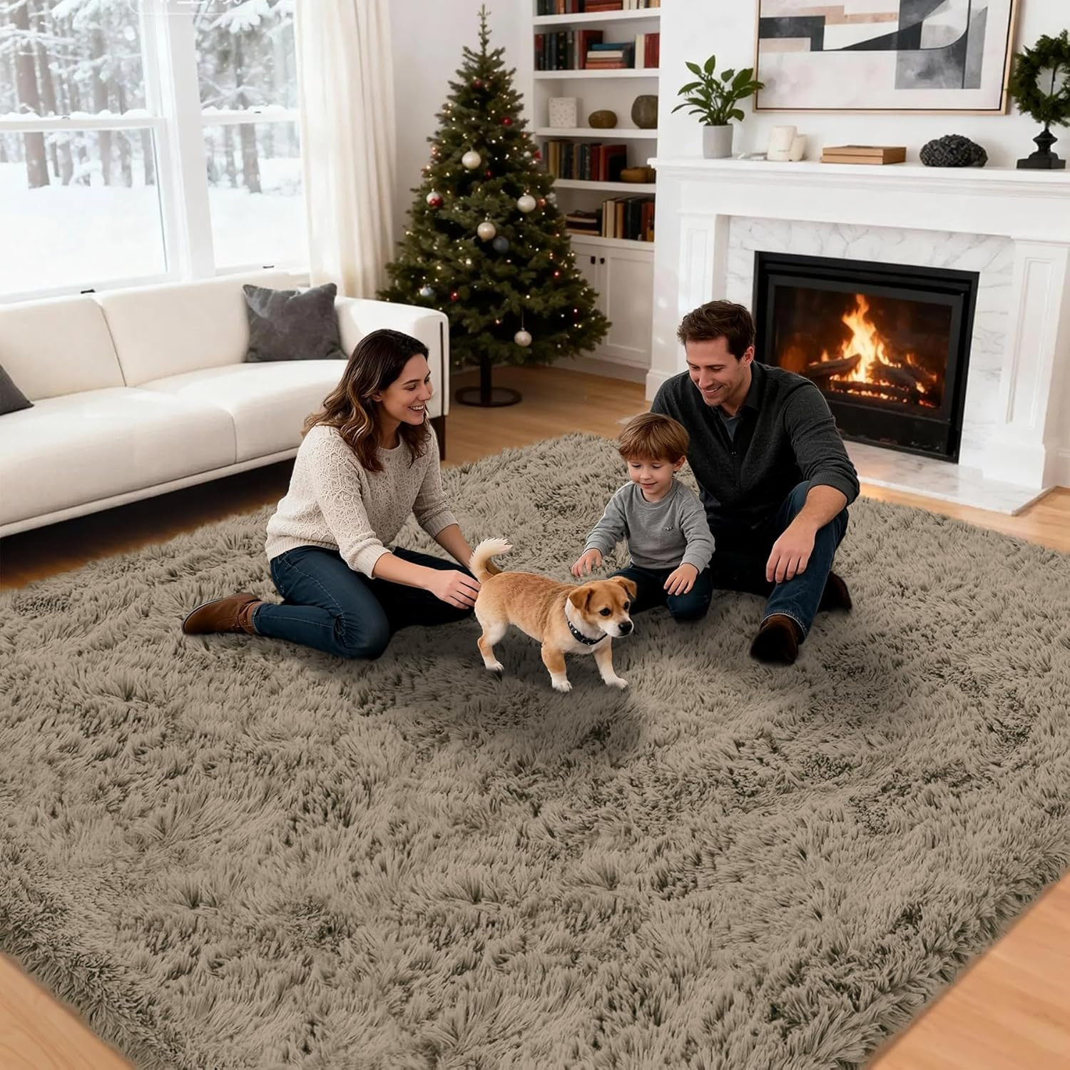 Ultra Soft 6×9 Shag Area Rug for Living Room & Bedroom – Non-Slip Gray Camel