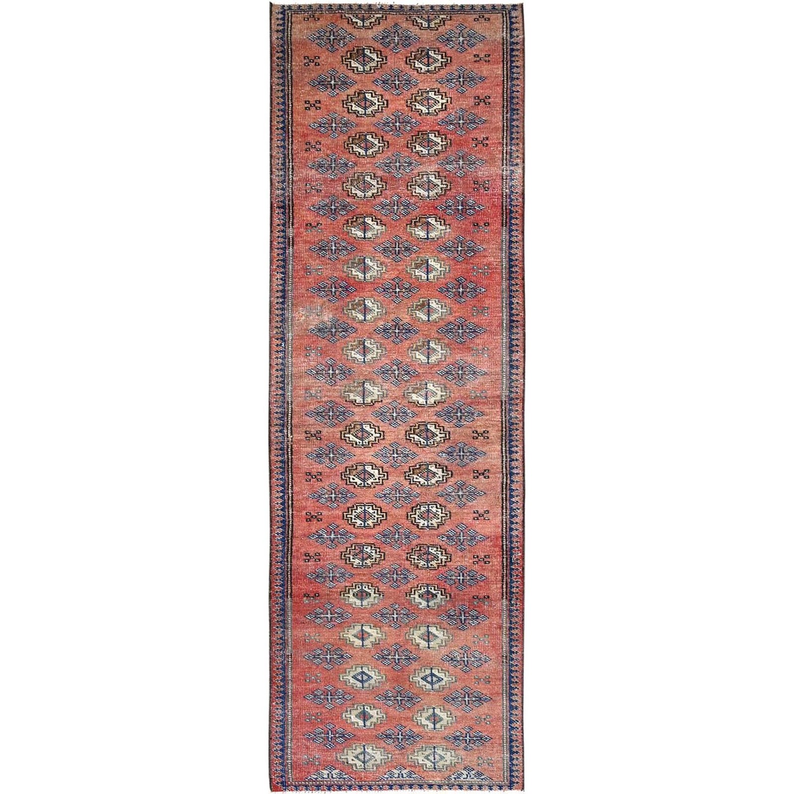 2’8″x9’2″ Dark Coral Vintage Turkoman 100% Wool Hand Knotted Runner Rug 1590