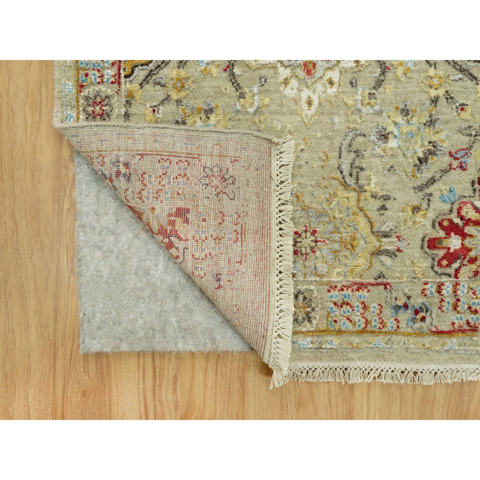 2’7″x19’10” Camel Wool and Silk Sunset Hand Knotted Runner Oriental Rug R90533