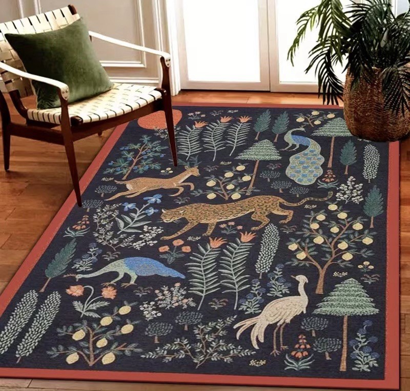 Stunning Bliss Woodland Animal Botanical Jungle Indoor Area Rug 5’ x 7’ Black