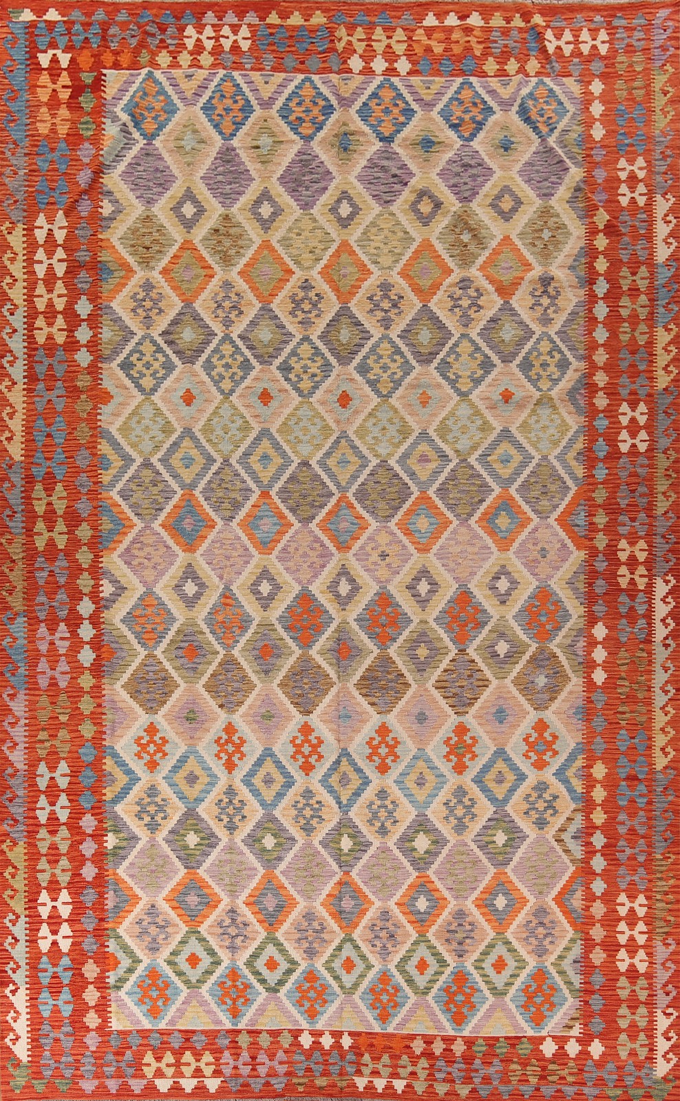 Colorful Wool Kilim Oriental Rug Palace Size Hand-woven Reversible Carpet 10×16