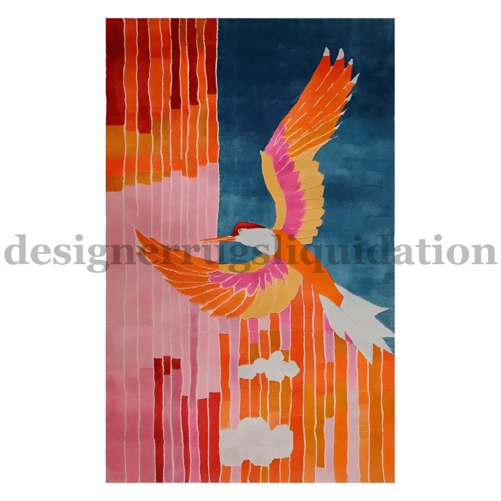 Modern Animal Bird Hand Tufted Wool AreaRug Contemporary Abstract Phoenix Carpet