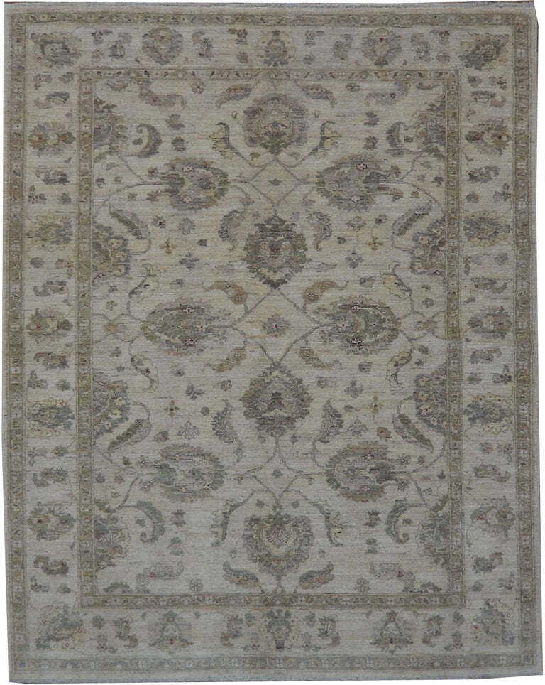 6×7′ Gray Ivory Peshawar Ghazni Wool Rug #PIX-22302