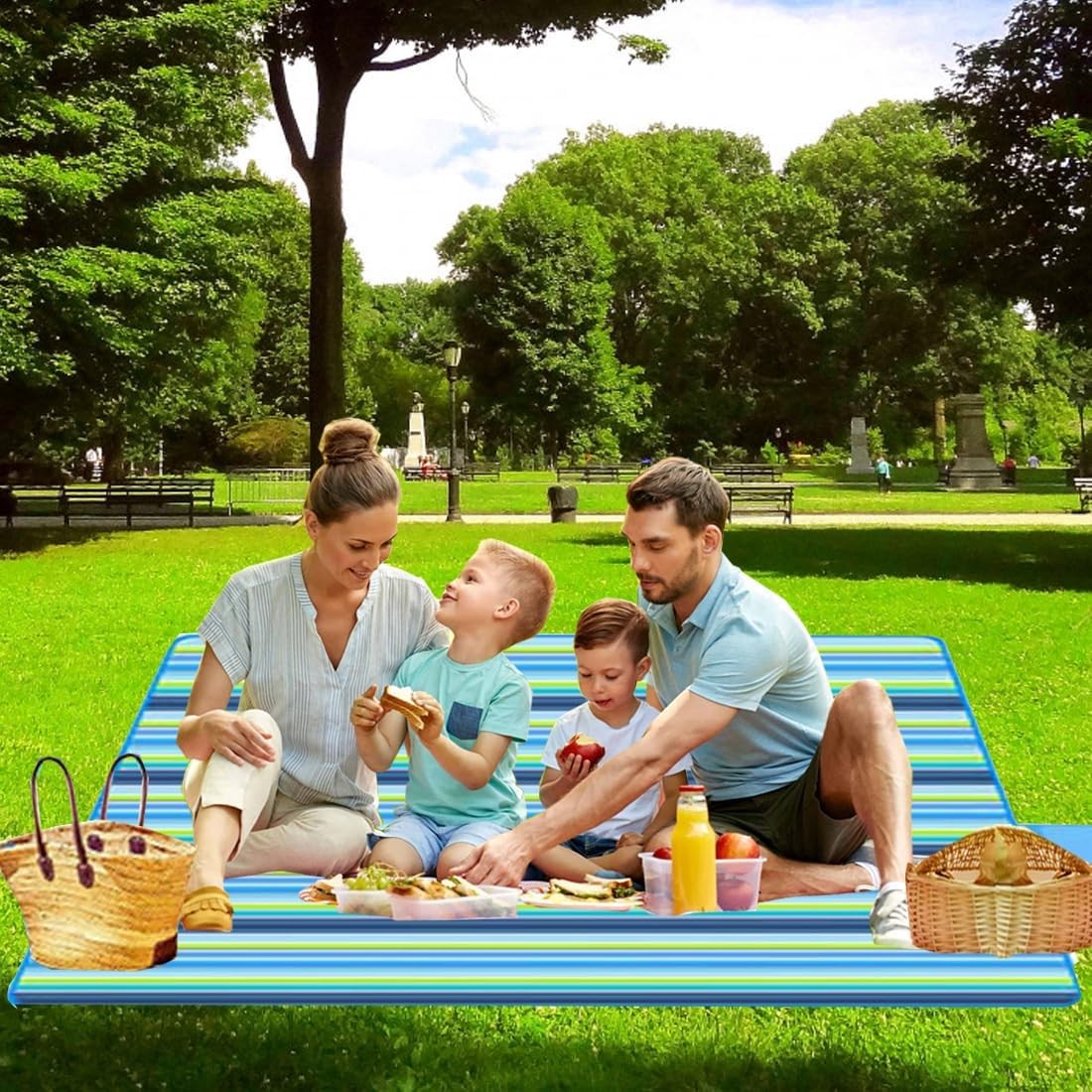 Picnic Beach Blanket, Mat 80x60in 5′ x 6’8″ (Rectangular), Blue 1
