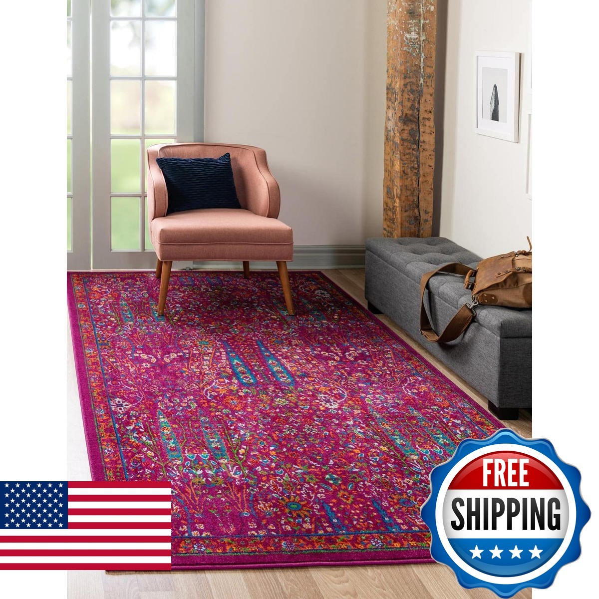 Unique Loom Calypso Collection Area Rug – 4 1 X 6 1 Rectangle Pink/ Blue 3160798