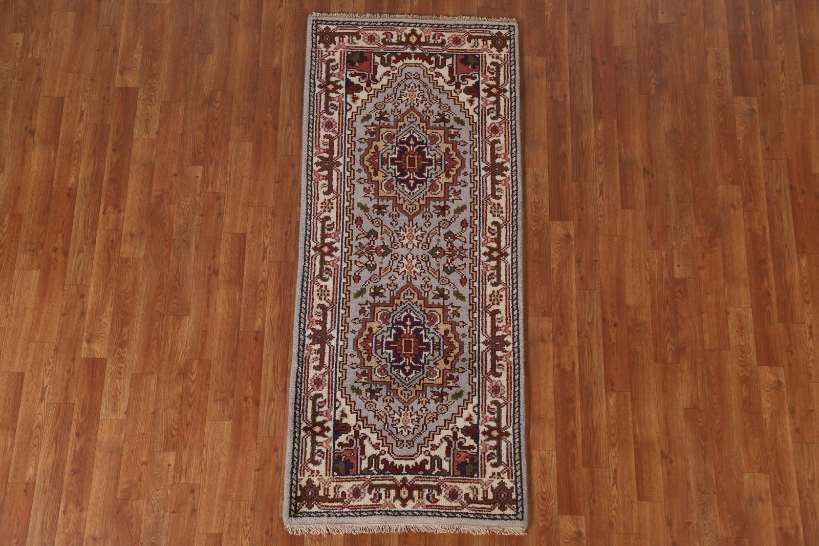 Light Blue Heriz Serapi Area Rug Narrow Runner 2′ 6″ x 6′ 0″ Handmade Carpet