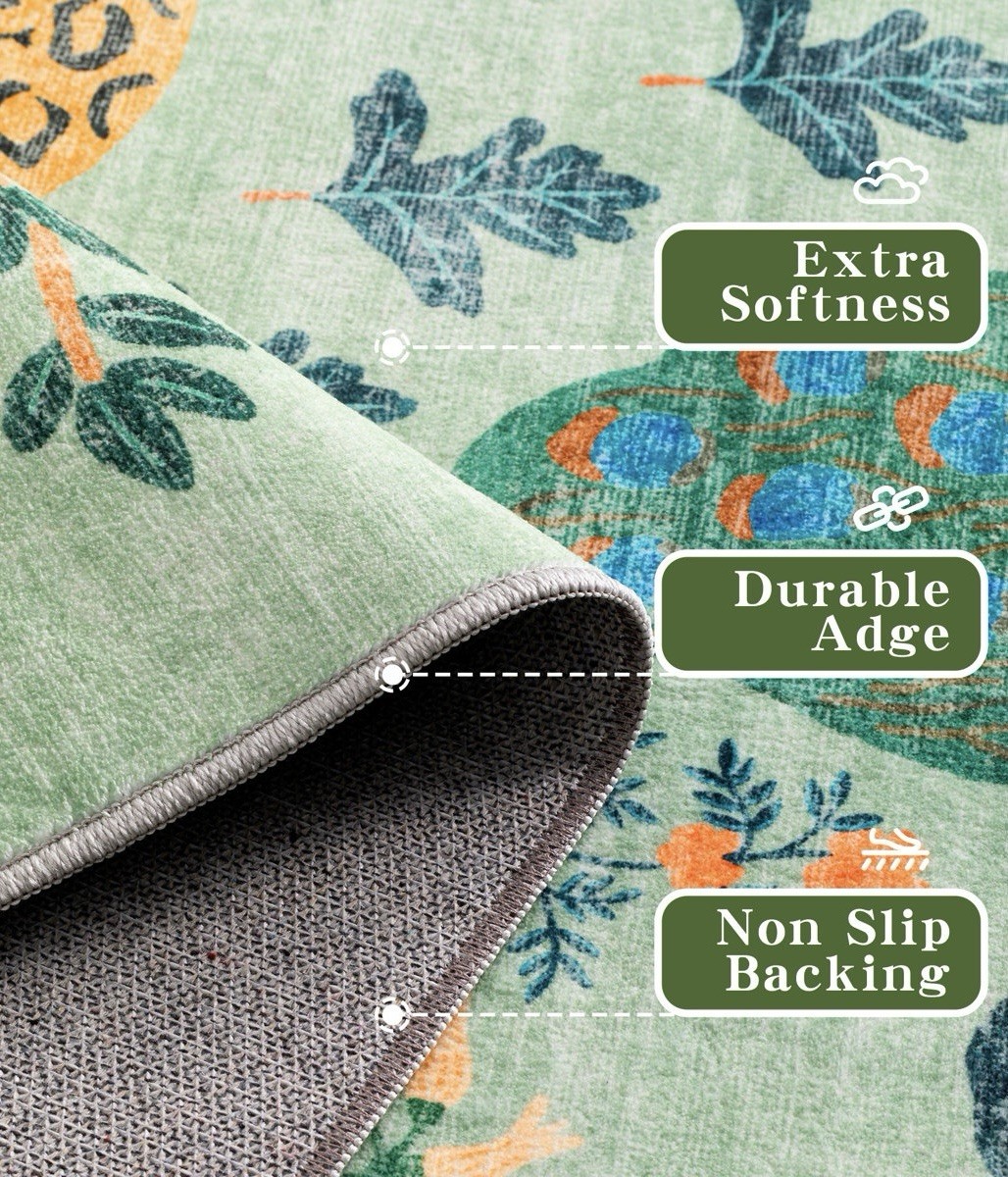 Sale! Bliss Jungle Botanical Soft Machine Washable Indoor Area Rug 9×12 Green