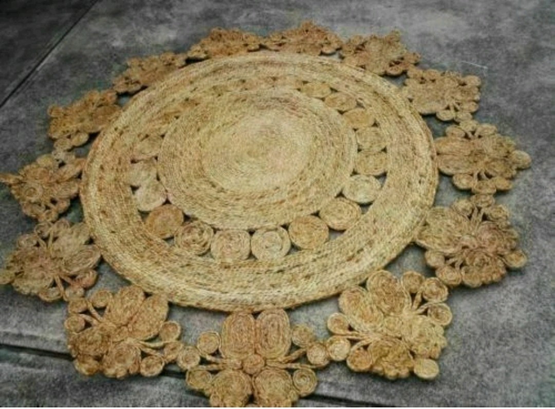 Round Rug Natural Jute Carpet Braided 4 Foot Area Rustic Handmade Woven New