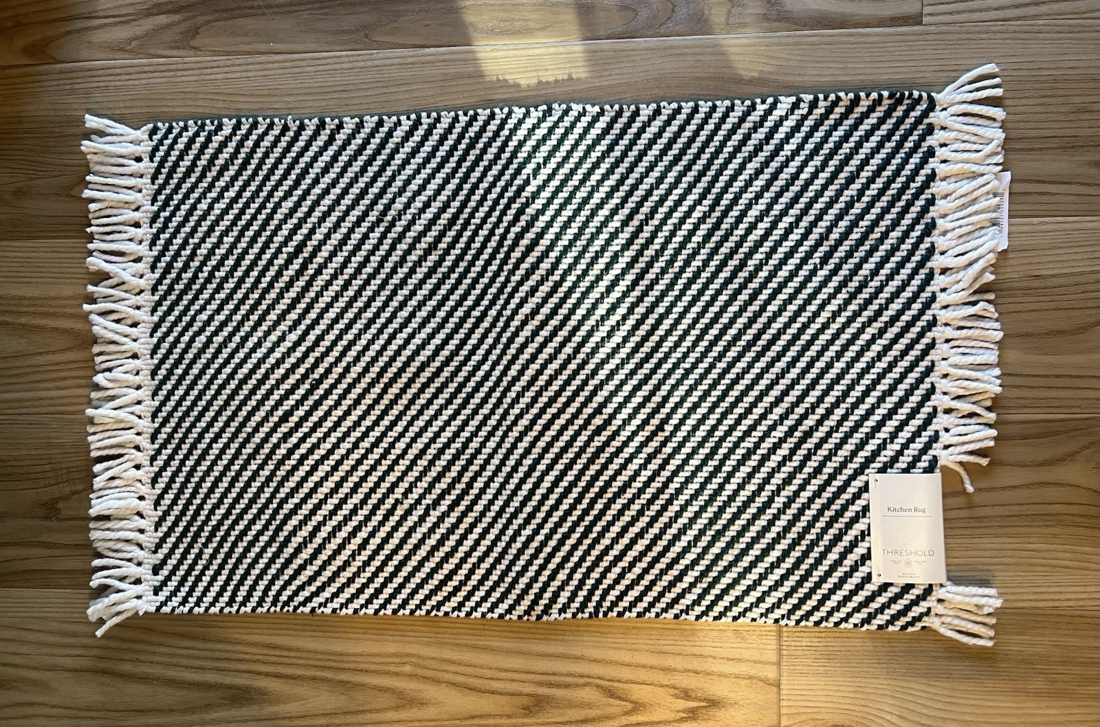 Threshold Kitchen Rug Green & White Striped with Fringes 20″ X 34″