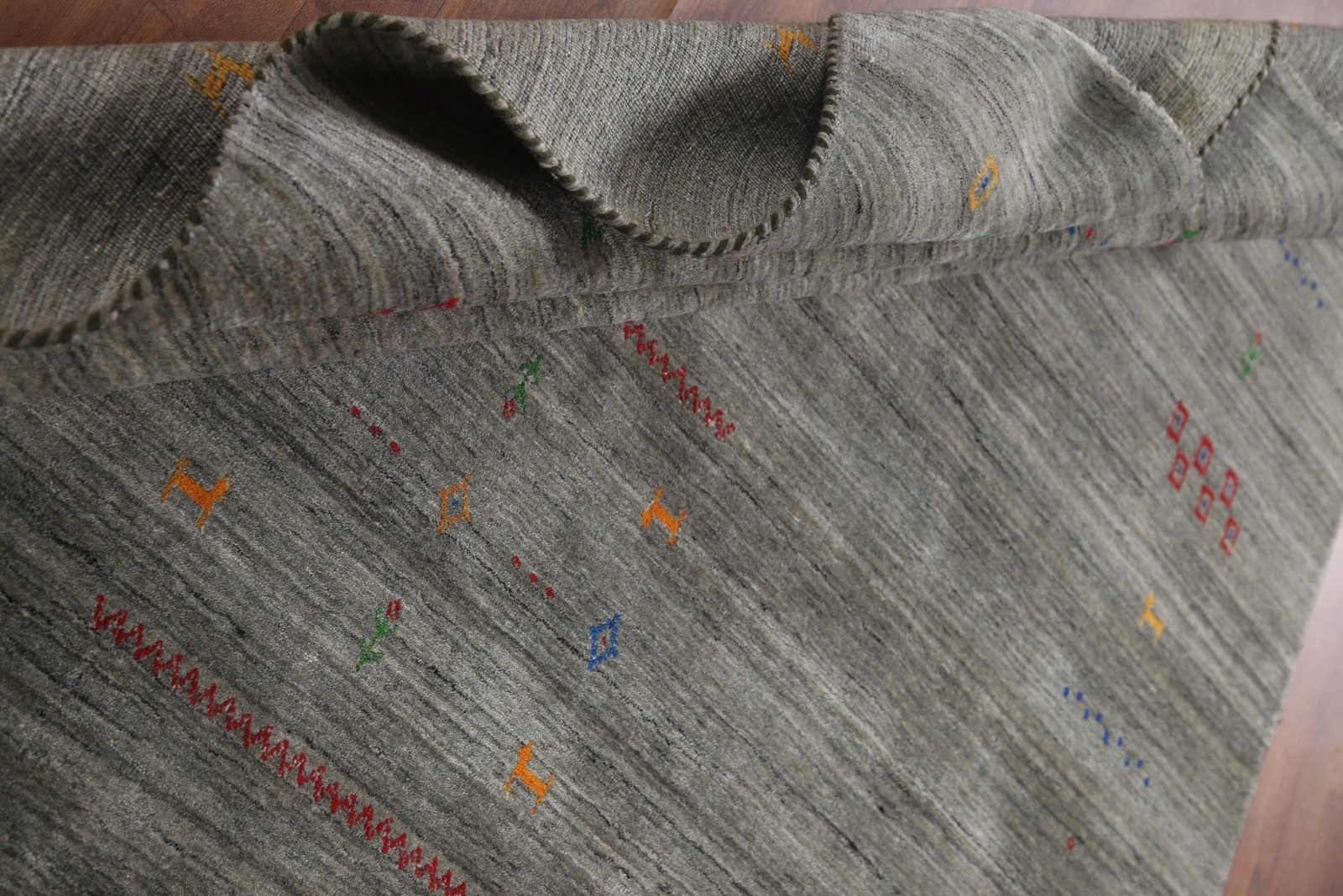 Tribal Wool Oriental Area Rug 7×10 Gray Hand-made Living Room Bordered Nomad Rug