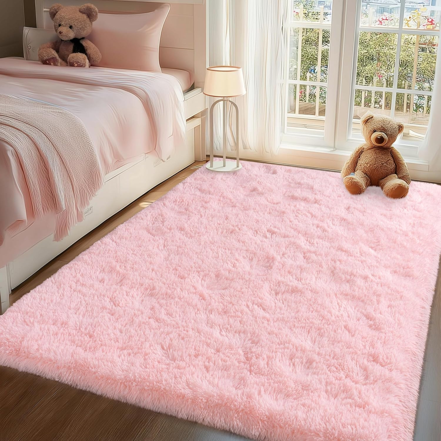 Large Pink Shag Area Rug 10×14 for Living Room, Soft Non-Slip Carpet
