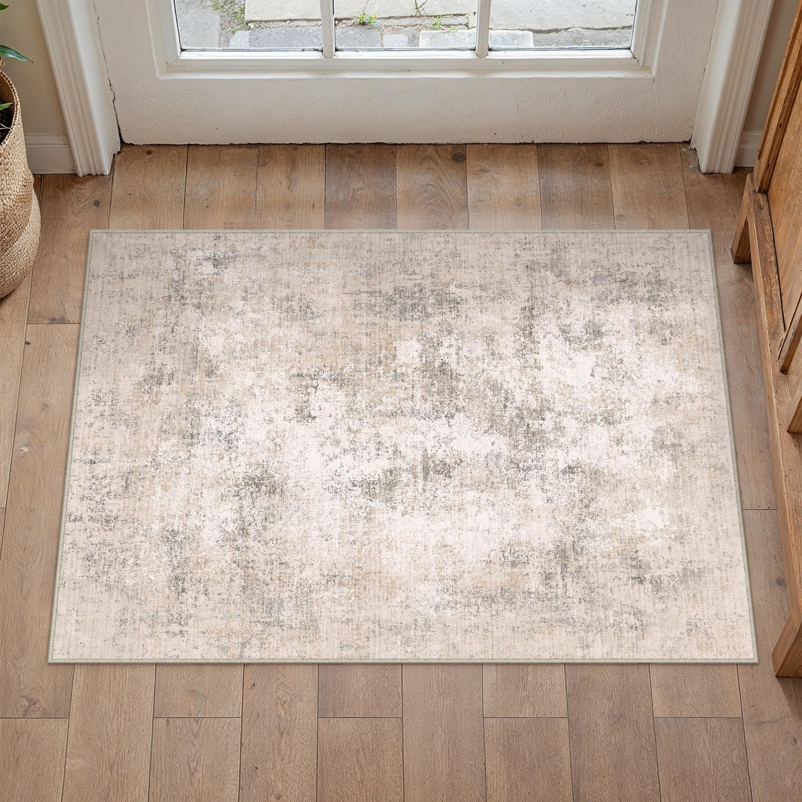 2×3 Entryway Rug Beige Machine Washable Abstract Area Rug Small Rugs Entrance…