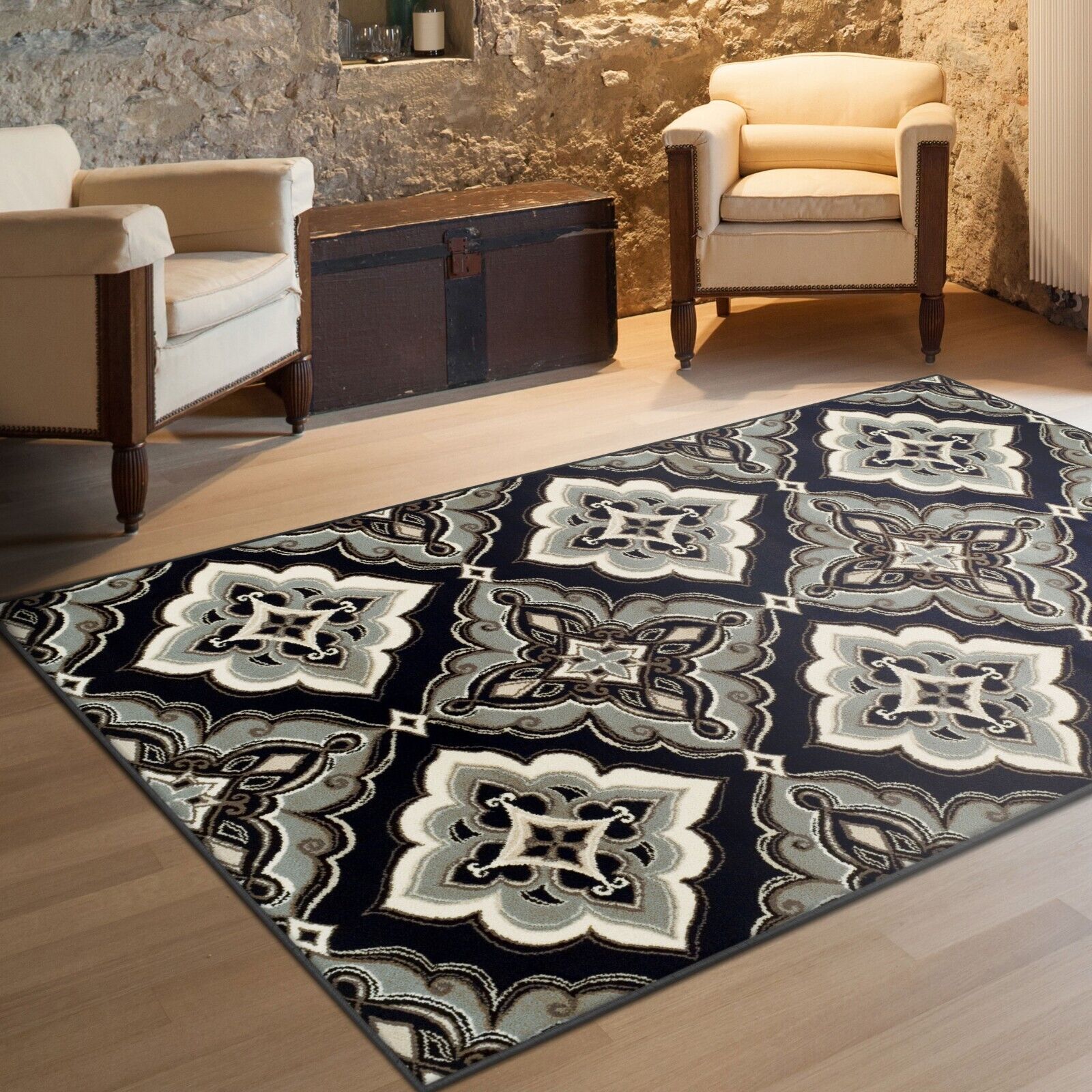 Crawford Modern Medallion Floral Ornamental Runner Moth Proof Indoor Area Rug